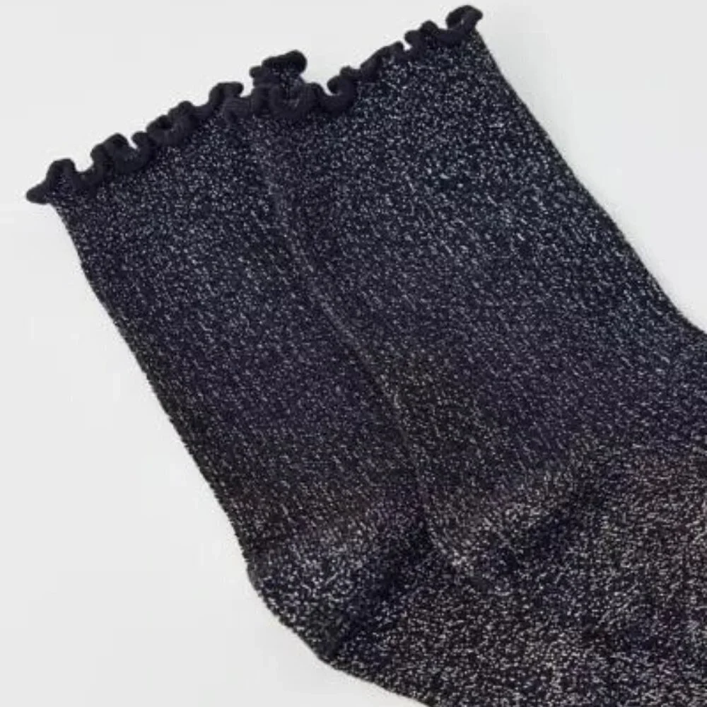 NWT Urban Outfitters Lurex Shimmer Black Ruffle Socks